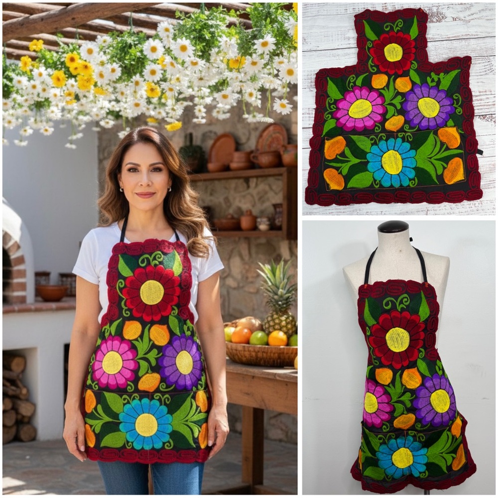 Colorful Mexican Embroidered Zinacantan Floral Artisan Apron